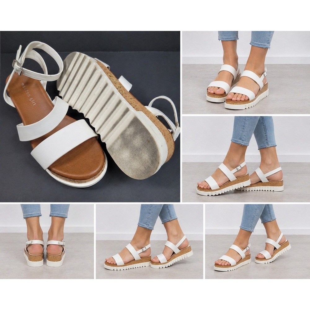 Madden Girl White Platform Sandals Womens‎ Size 8 Ankle Strap Cork